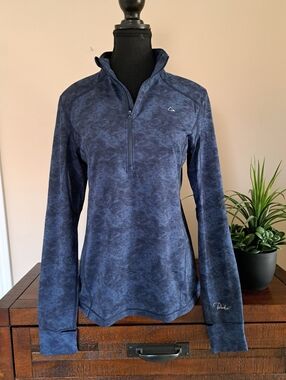 Paradox Womens Top Merino Blend Base Layer Blue Print Size Medium 1/4 Zip Active